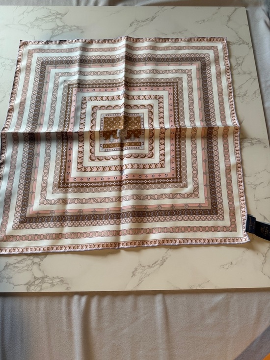Louis Vuitton Pink, Brown & Cream Geometric Silk Scarf - Picture 2 of 2